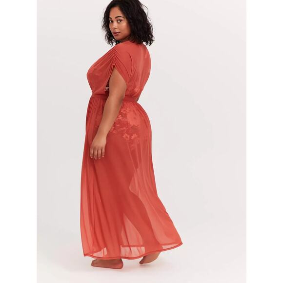 Torrid Maxi Mesh Short Sleeve Coverup Kimono Orange Womens Plus Size 2 2X - Picture 9 of 12
